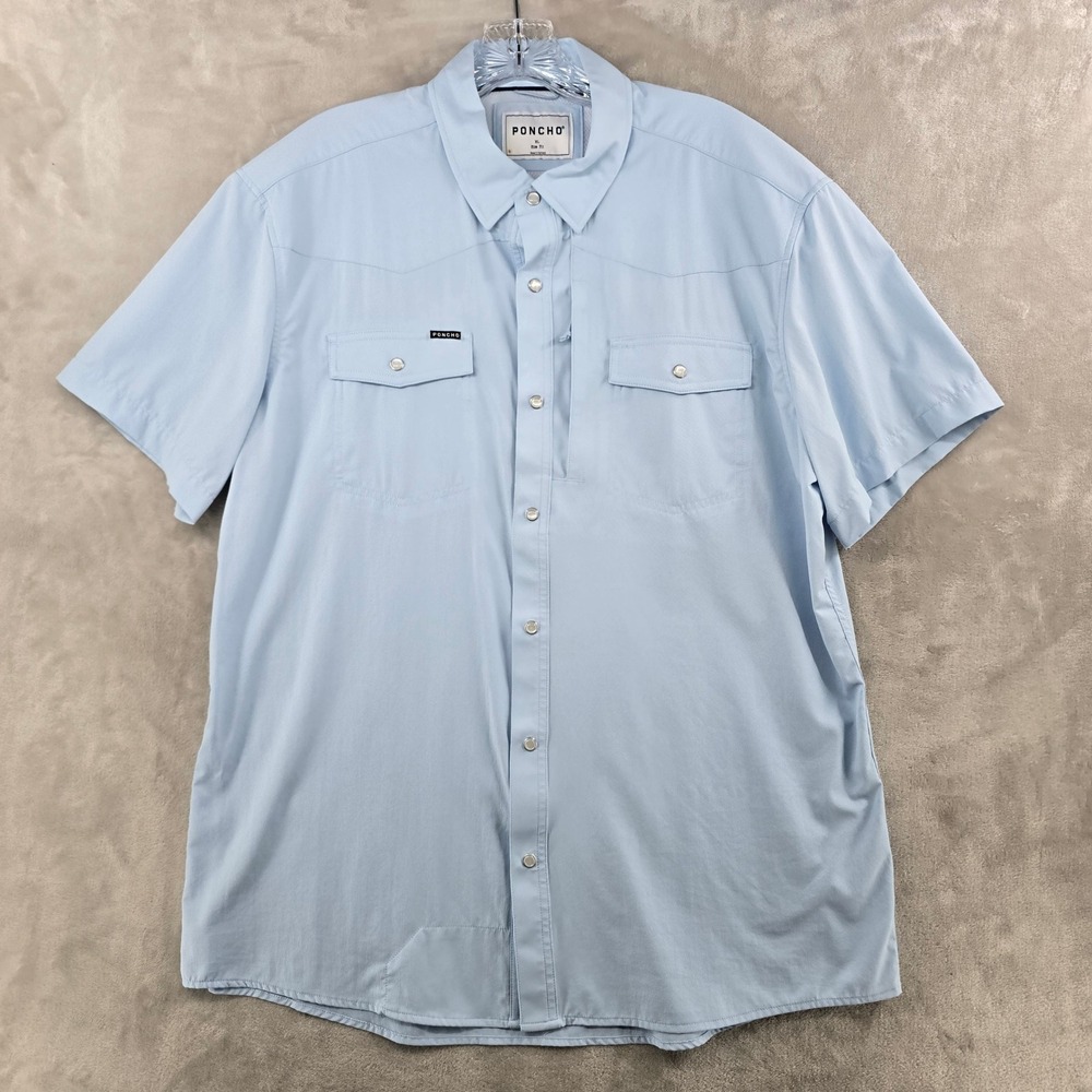 Poncho Outdoor Shirt Mens XL Blue Slim Fit Pearl Snap Western Peformance